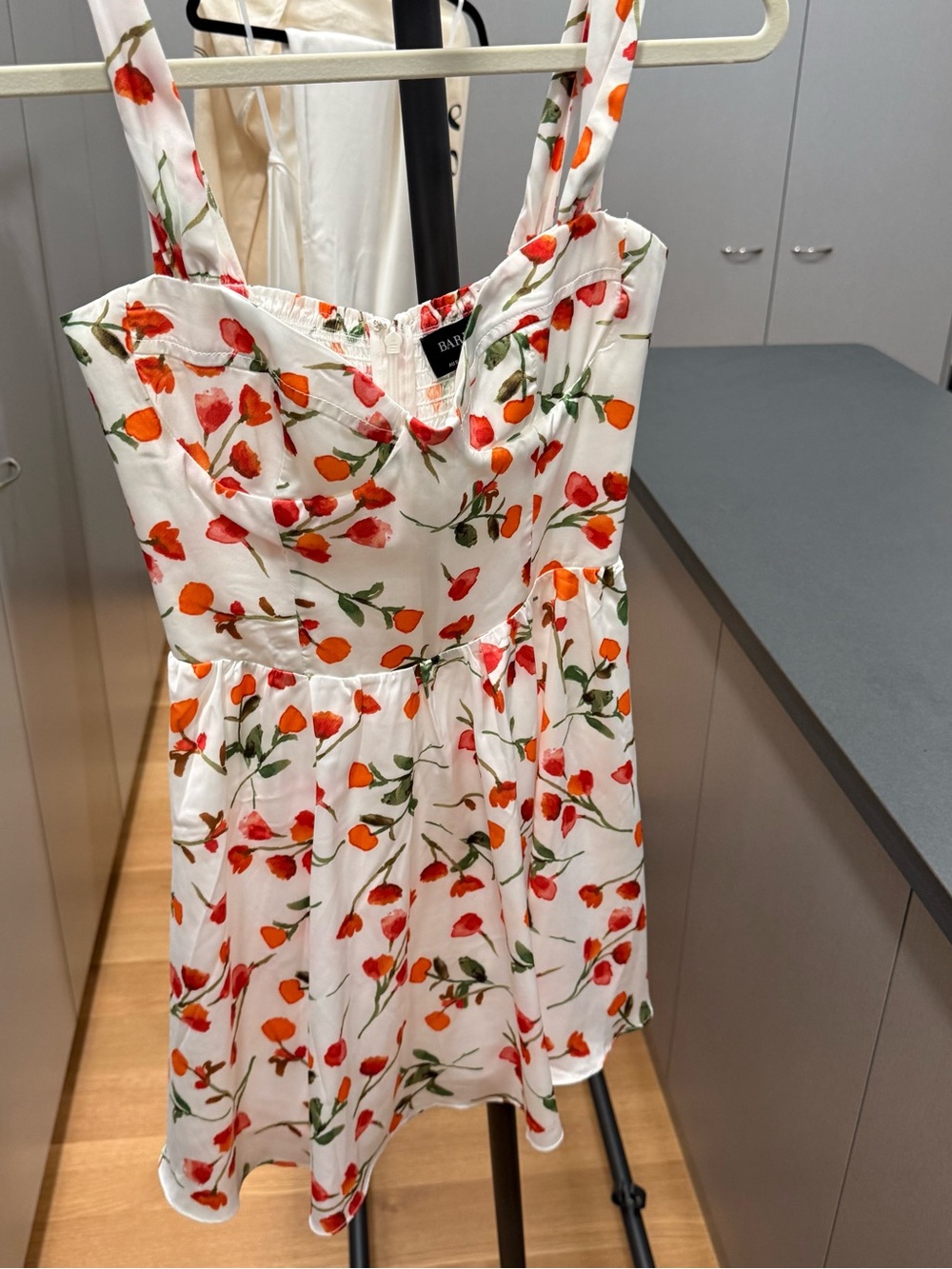 Bardot White Dress with Orange & Red Floral Print